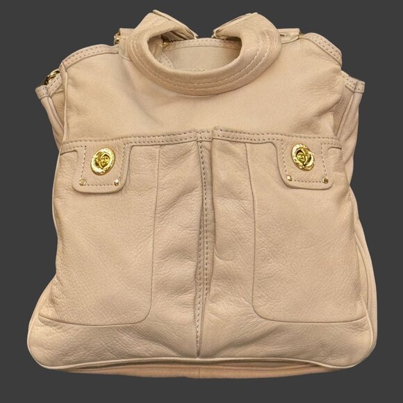 Marc by Marc Jacobs Classic Q Slouchy Satchel Shoulder Tote – Beige Pebbled Leat - Picture 1 of 16